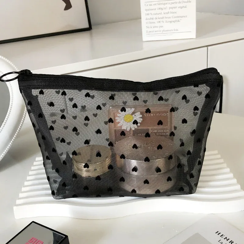 trousse de maquillage d'extérieur personnalisée en maille de nylon transparente, sacs à cosmétiques, pochette d'organisation de voyage, fermeture éclair, maquillage de plage, sac à main pour femmes