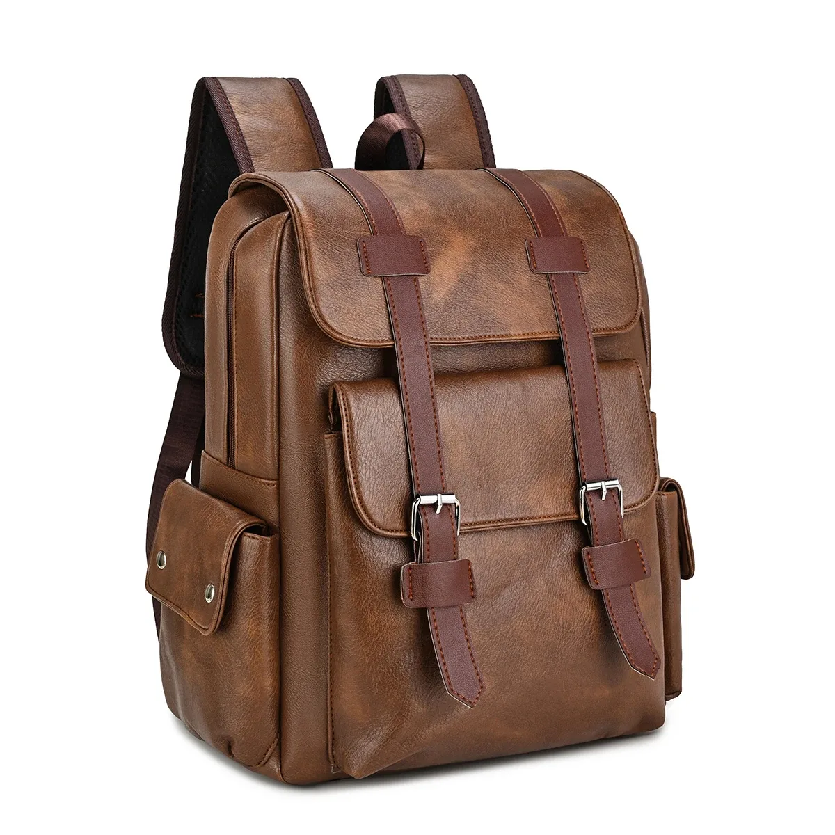 sac à dos rétro à rabat avec boucle, grande capacité, pour étudiants, affaires, ordinateur portable, couple, campus, voyage