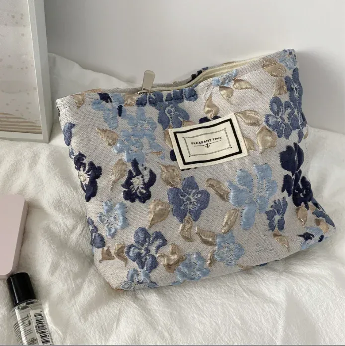 trousse à cosmétiques pour femmes, trousse de maquillage florale, organisateur, pochette à cosmétiques brodée coréenne, trousse de toilette de voyage, trousse de beauté en toile de velours côtelé
