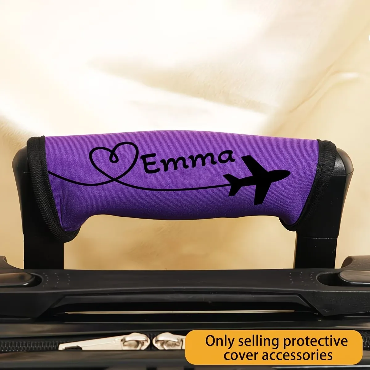 housse personnalisée, housse de protection pour poignée de bagage à motif cœur d'avion, housse de protection pour poignée de bagage avec texte personnalisé, cadeau de vacances personnalisé
