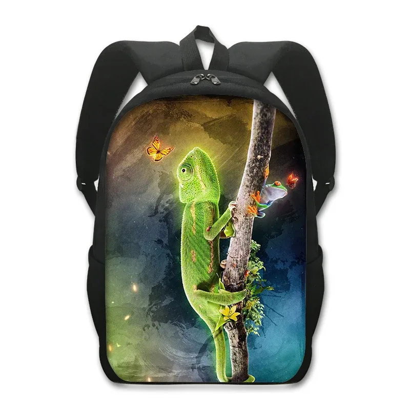 sac à dos imprimé animal de compagnie de 16 pouces pour femme et enfant, fourre-tout d'école, de voyage, avec grenouille, caméléon, serpent, araignée, livre, cadeau