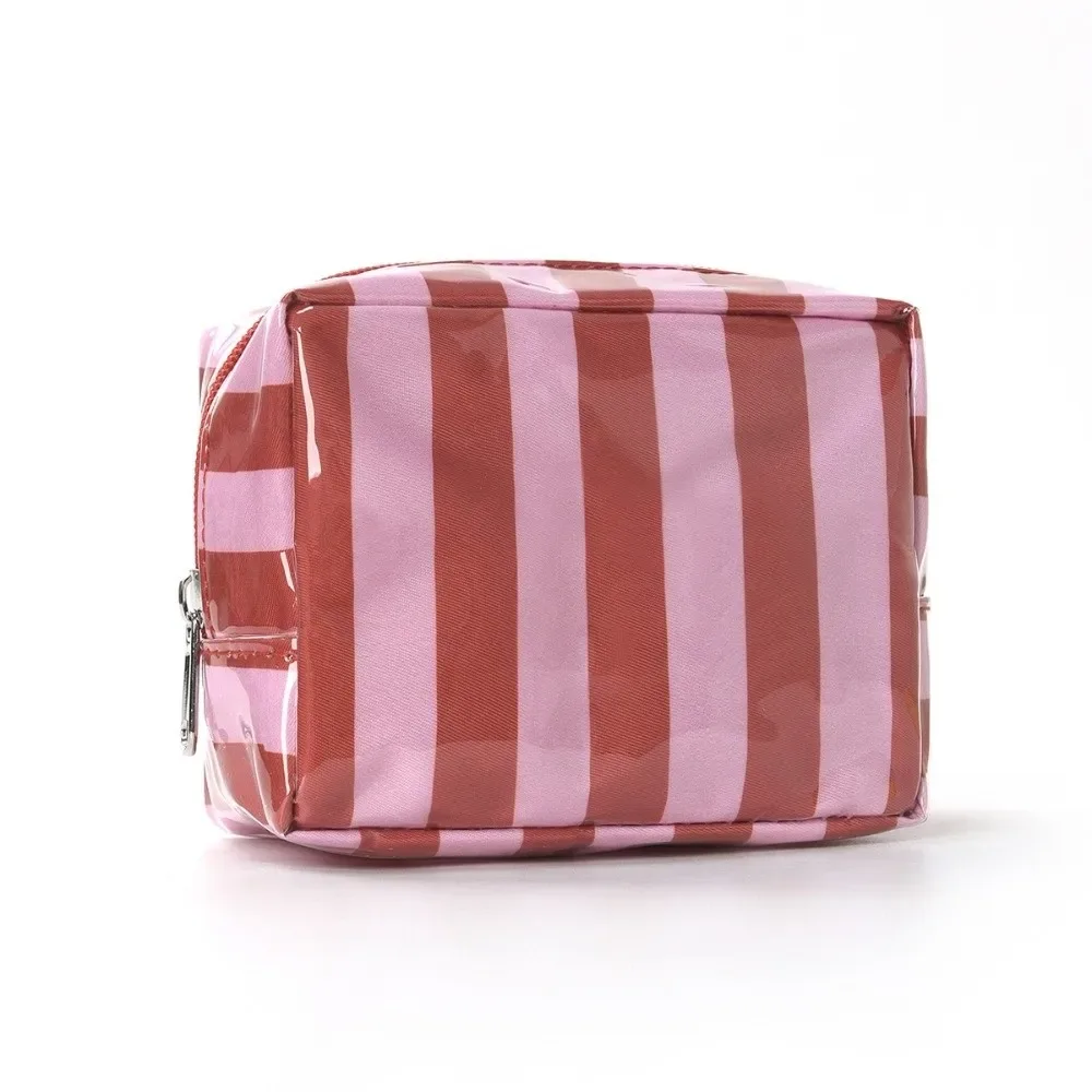 nouvelle trousse de maquillage de petite taille en pvc, design rayé, trousse de toilette légère, imperméable, pochette cosmétique pour les voyages