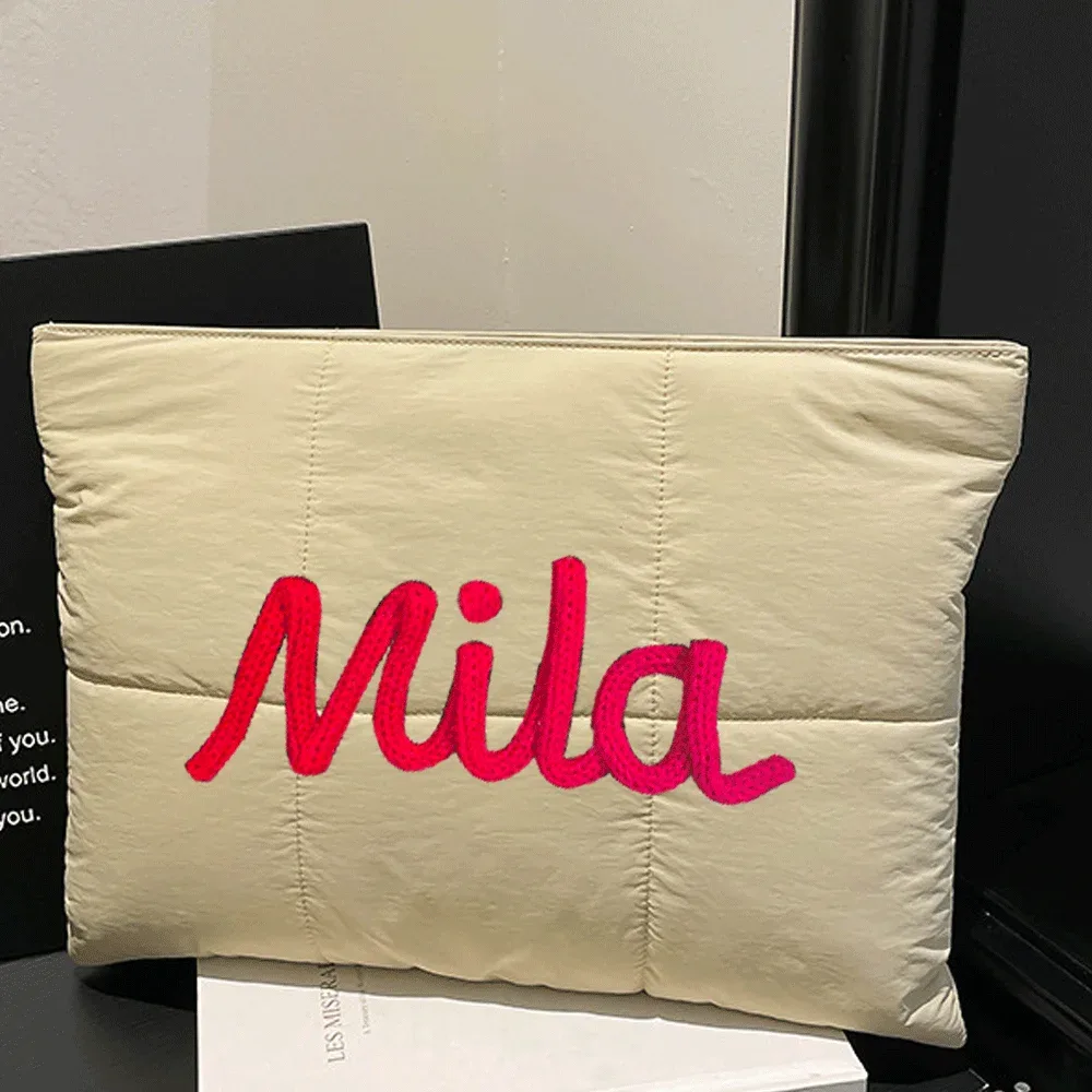 sac pour ordinateur portable personnalisé, étui pour ordinateur portable matelassé avec lettres en chenille personnalisées, housse pour ordinateur portable de 12x16 pouces, cadeau de bureau