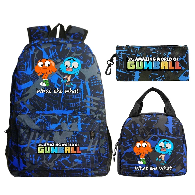 sac à dos the amazing world of gumball, 3 pièces, avec sac à crayons, sac à déjeuner, sac d'école pour étudiants, sac à dos de voyage, sac à livres pour garçons et filles, cadeau