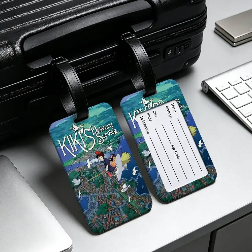 étiquette de bagage en pvc du film d'animation k-kikis d-delivery service avec carte d'information, étiquette d'identification anti-perte pour bagages et sacs d'école.