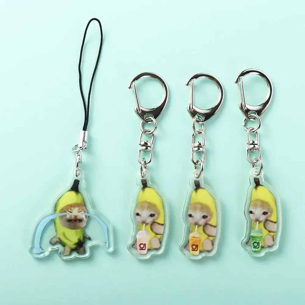 Porte-clés Banana Cat Happy Banana Cat, breloque de sac à dos, chaîne de téléphone portable Banana Cat, bijoux de dessin animé DIY