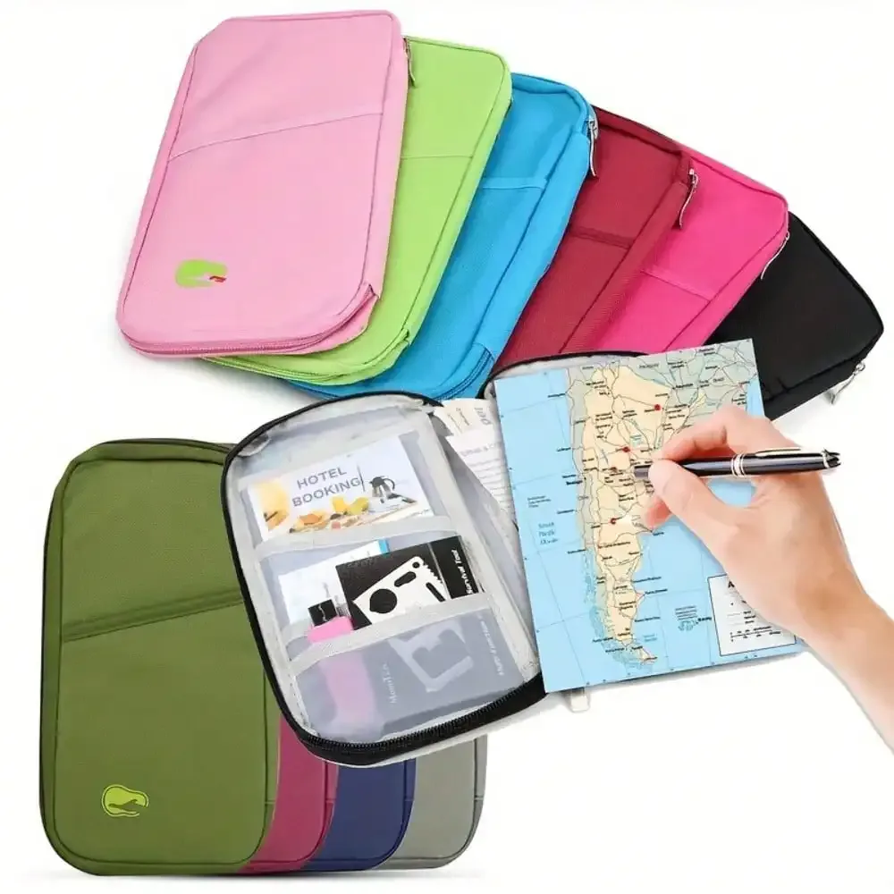 porte-passeport de voyage avec fermeture éclair - avec compartiments pour argent liquide, documents d'identité, cartes de crédit et emplacement pour téléphone