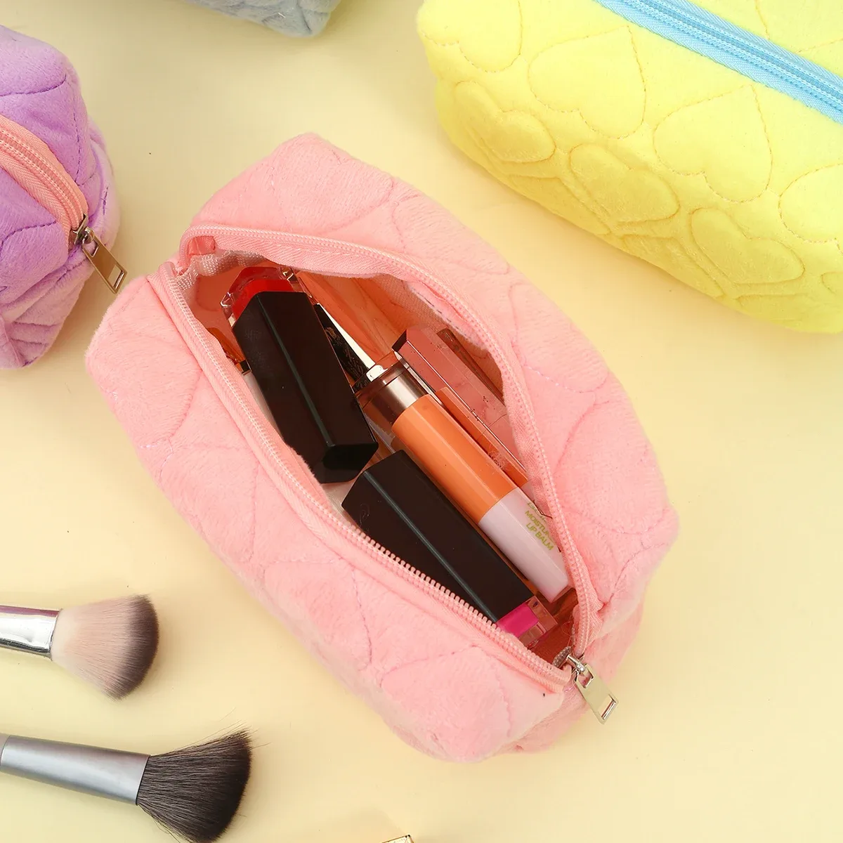 sac de maquillage à imprimé cœur, pochette de rangement portable à fermeture éclair pour femmes, sac à main de voyage pour cosmétiques et articles de toilette, cadeau de la saint-valentin et du nouvel an