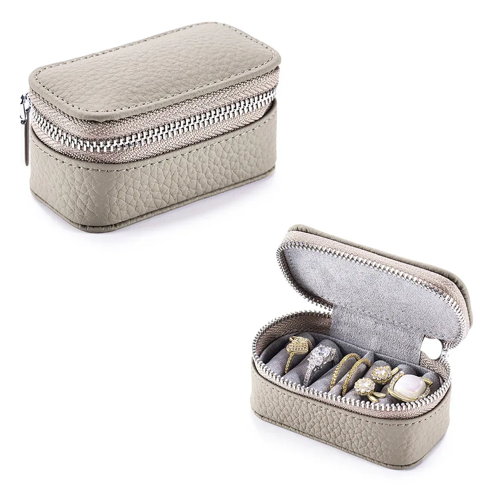 organisateur voyage cuir vachette noir gris beige marron fermeture éclair intérieur velours bijoux mini pochette cosmétique femmes soirée
