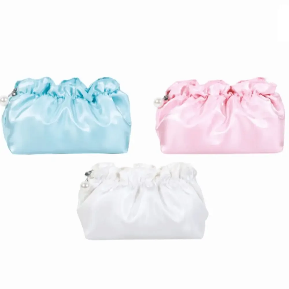 pochette de maquillage en polyester doux, forme nuage, fermeture à cordon, pochette cosmétique, surface brillante, grande capacité, organisateur de voyage