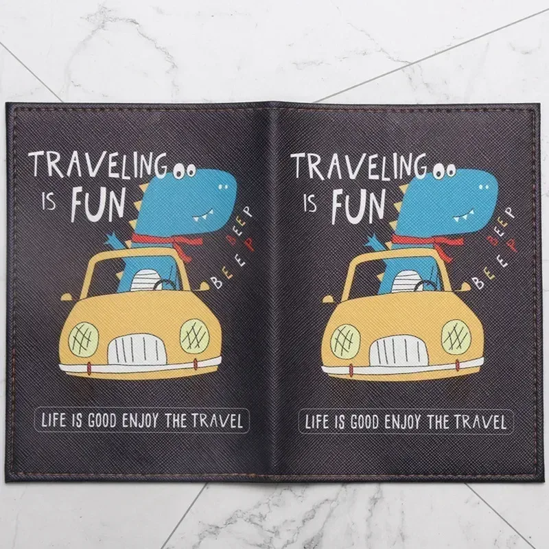 couverture de passeport imprimée dinosaure de dessin animé pour enfants, porte-passeport étanche en cuir pu, porte-carte d'identité, accessoires de voyage