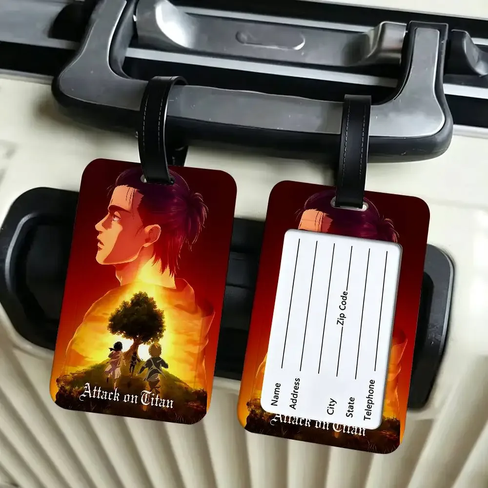 étiquette de bagage en pvc anime a-attack on titan, avec carte d'information, étiquette nominative anti-perte pour valise, sac à dos, accessoire de voyage