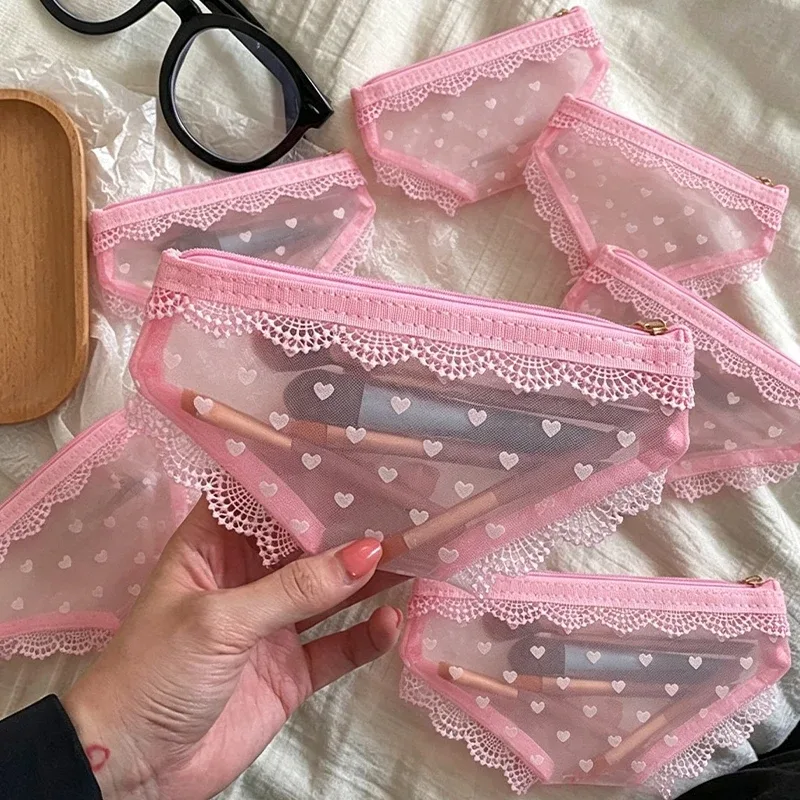 sac cosmétique multifonctionnel en maille y2k, sac de toilette décoratif transparent avec fermeture éclair, organisateur de bijoux de voyage