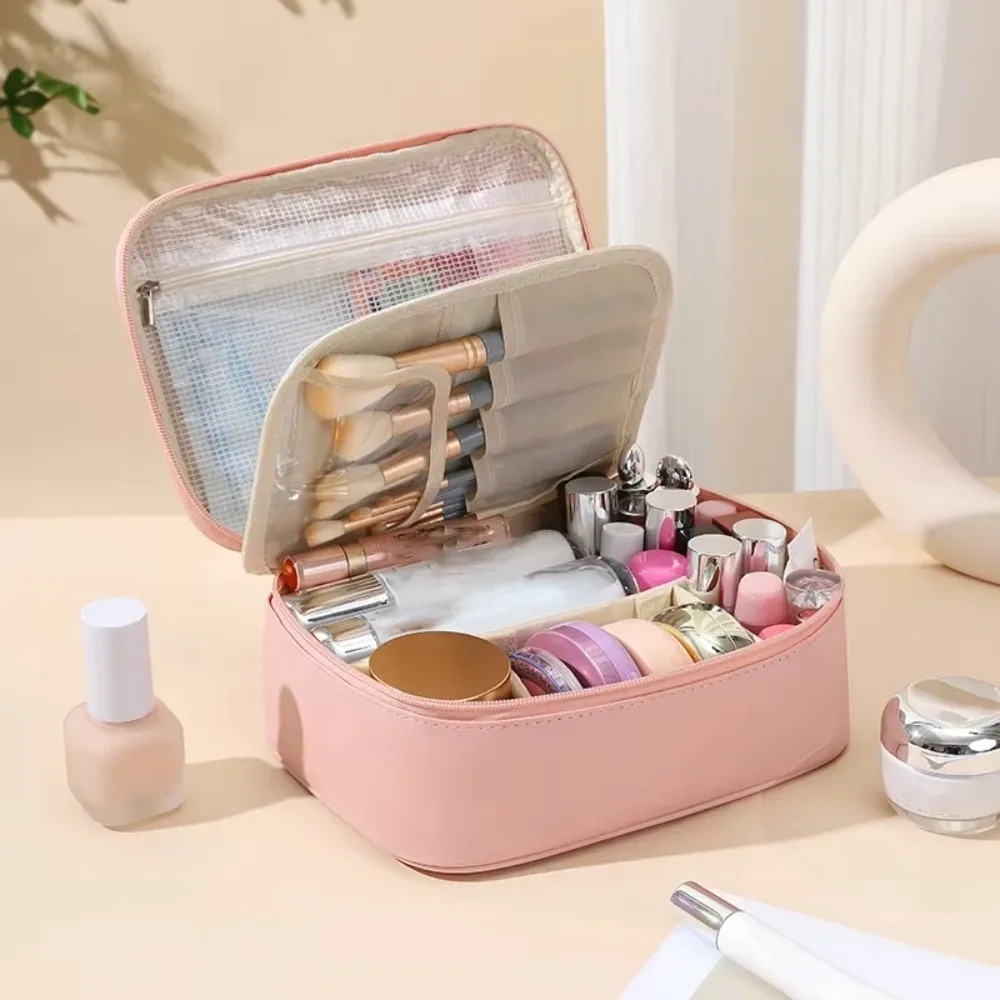 pochette cosmétique en cuir pu imperméable multifonctionnel organisateur de voyage grande capacité luxe trousse de toilette 