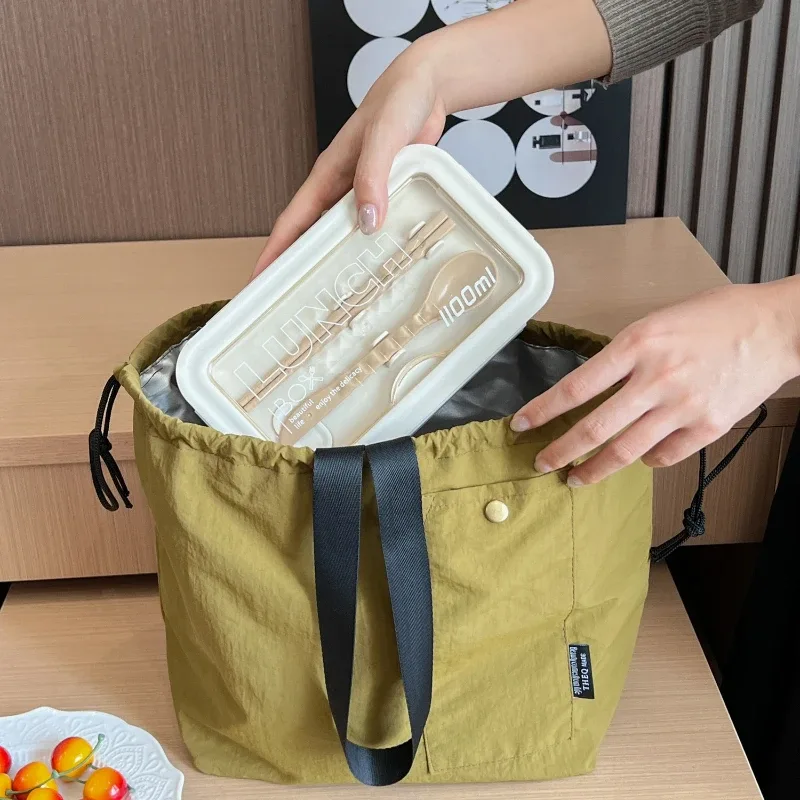 sac à bento de couleur unie, sacs à déjeuner portables, sac de rangement thermique isolé, sac fourre-tout en nylon imperméable de grande capacité, tendance de la mode