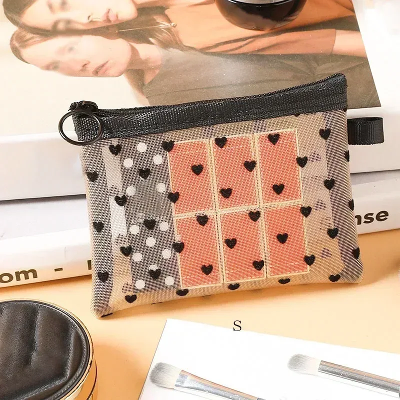 trousse de maquillage en maille, petite pochette transparente pour cosmétiques pour femmes, mini organisateur de rouge à lèvres, carte de voyage, trousse de toilette, pochette de rangement pour sac à main