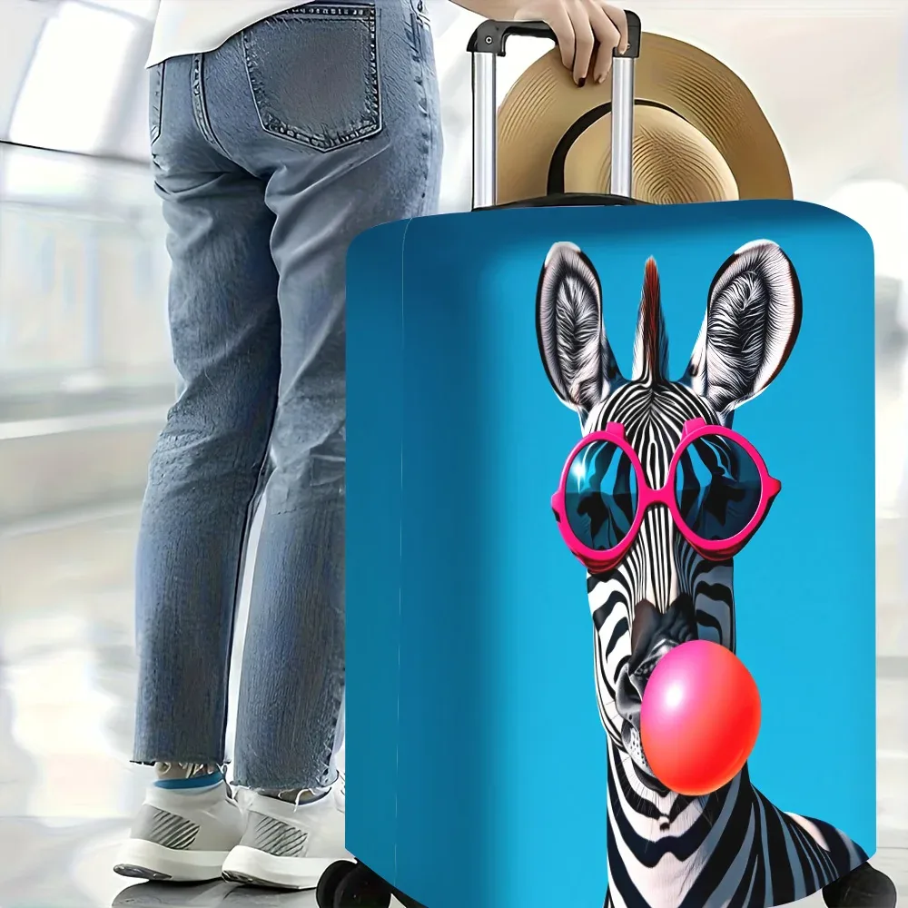 housse valise polyester motif zèbre lunettes bulles chewing gum bleu noire blanc voyage protection