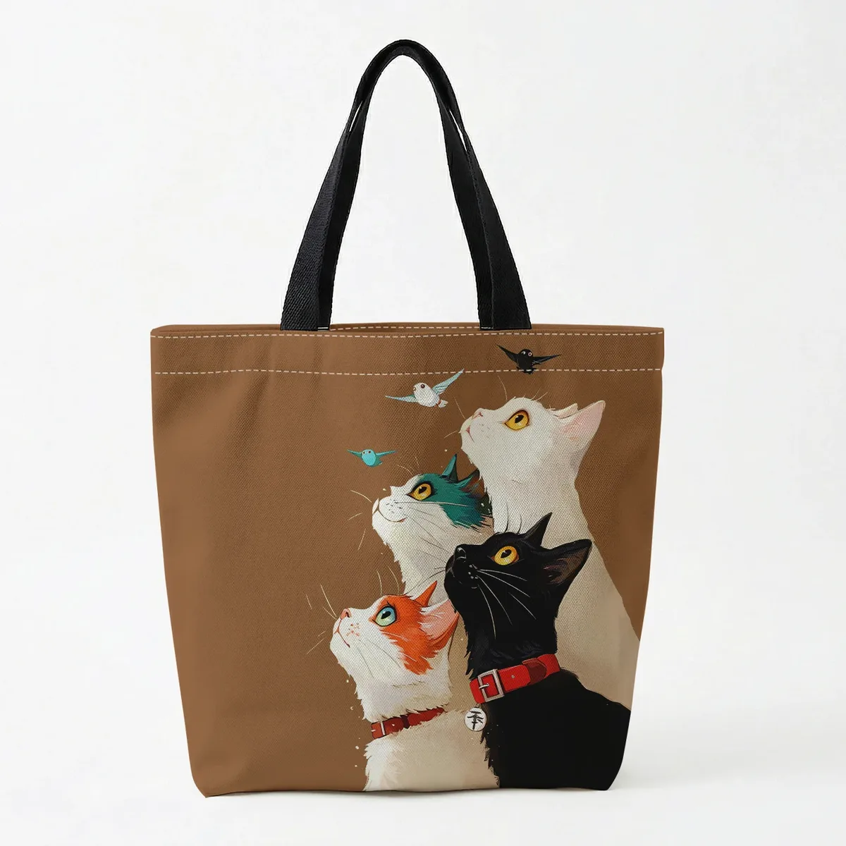 1 pièce, sac à main motif chat empilé, sac à main réutilisable et tendance, sac à main multifonctionnel, sac de shopping en toile imprimée