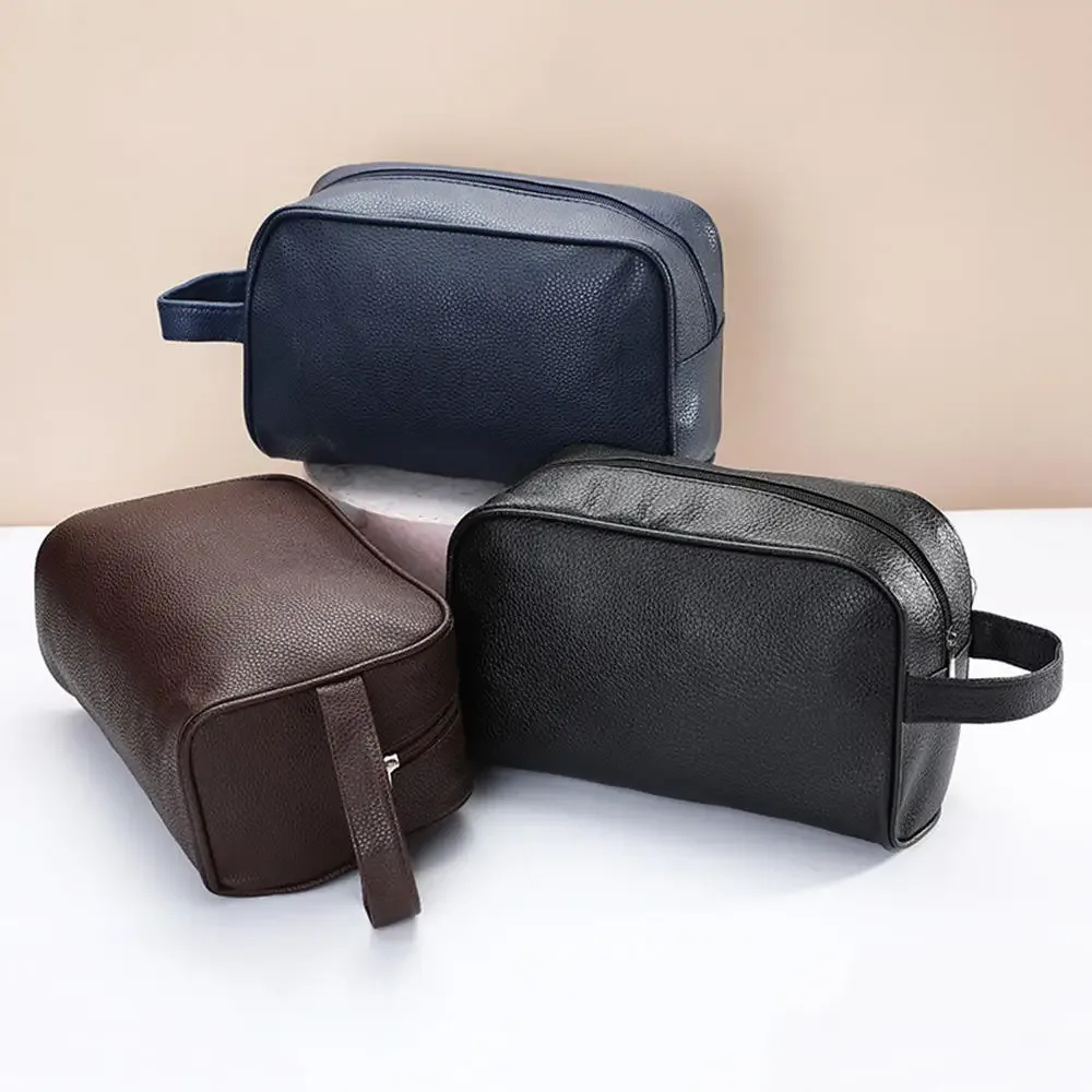 trousse à cosmétiques de voyage en cuir pu pour hommes, sacs de maquillage à fermeture éclair, trousse de toilette de grande capacité, évaluation des poudres de stockage de cosmétiques, nouveau