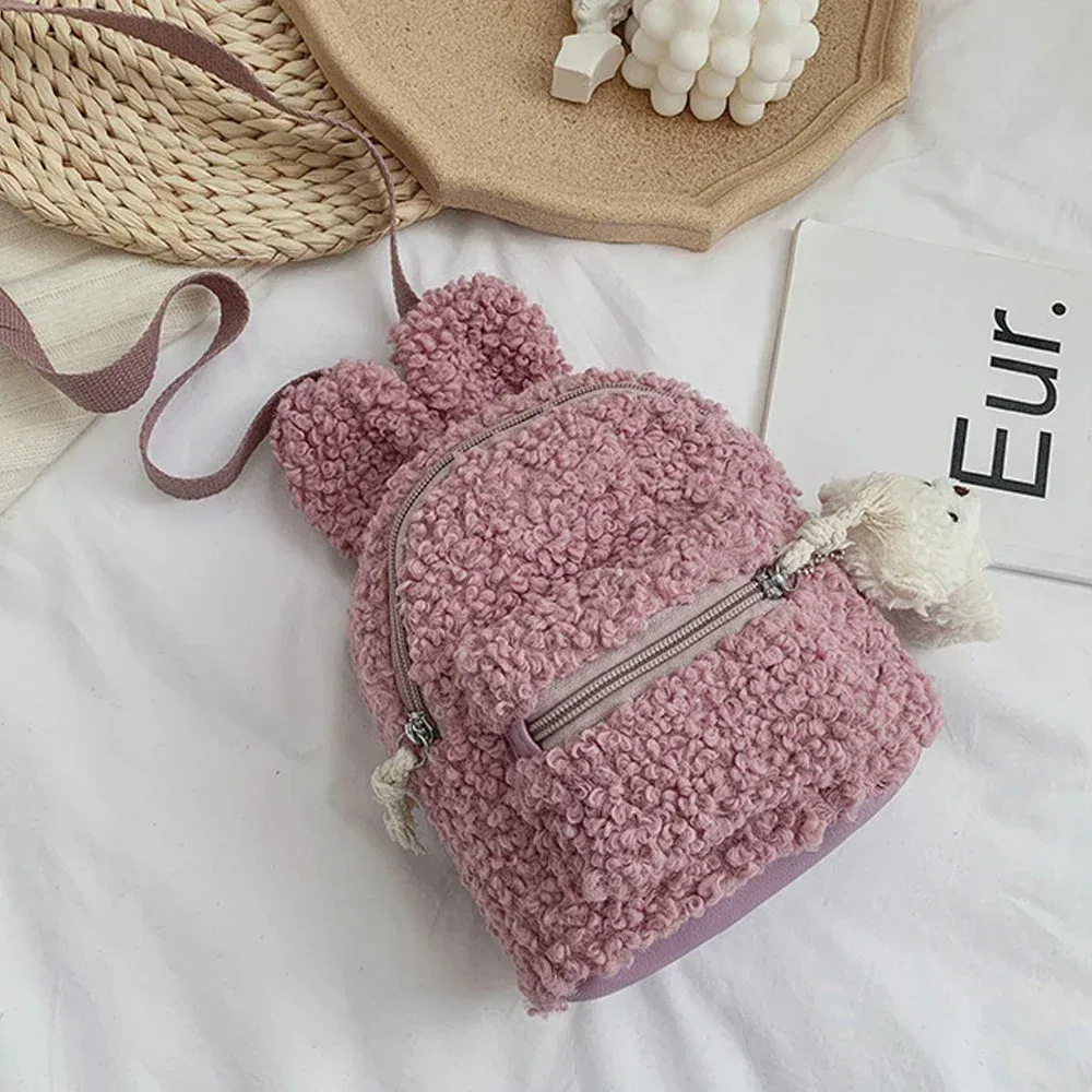sac à dos en peluche pour enfants en bas âge, sac d'école de maternelle avec oreilles de lapin mignonnes, sac de jour en polaire chaude d'hiver, sac de voyage en plein air pour garçons et filles