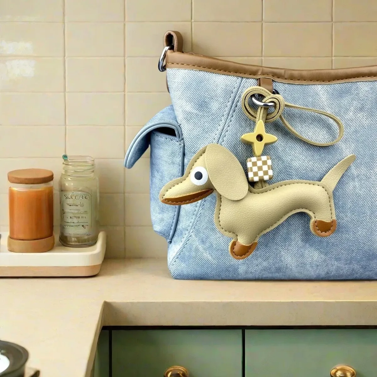 porte-clés/charm pour sac en forme de teckel, 7 couleurs morandi, design chiot pour sac fourre-tout/sac à main, élégant ornement suspendu, cadeau pour les amoureux des chiens