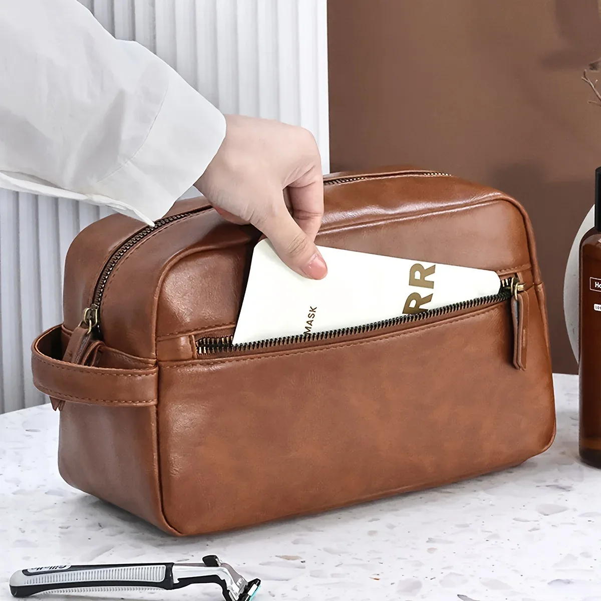 trousse de toilette vintage pour homme - trousse de voyage de luxe suspendue pour cosmétiques, sac de lavage pour voyages d'affaires, organisateur de maquillage masculin, pochette de rangement