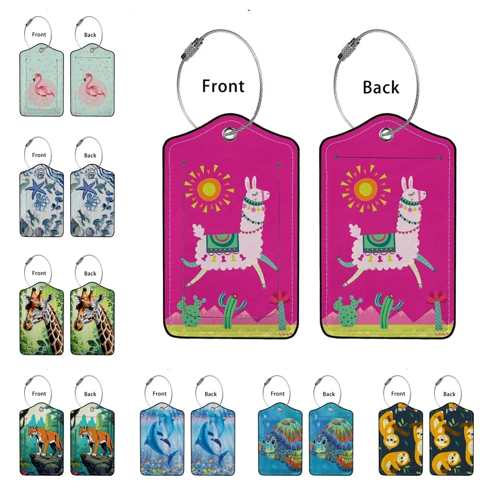 vente flash étiquette de bagage en cuir avec animaux mignons, étiquette d'adresse pour valise, étiquette d'embarquement pour bagage, clip d'identification avec nom et adresse