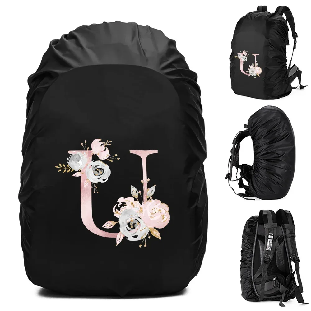housse de pluie imperméable pour sac à dos 20-70l, motif fleurs roses et lettres, pour sports de plein air, cyclisme, sécurité, mode, camping, randonnée