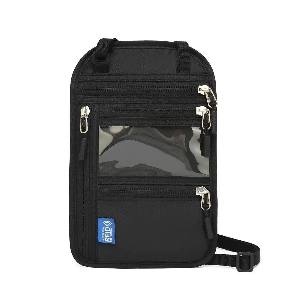 sac de passeport anti-rfid multi-poches, étanche, antivol, avec sangle de cou réglable, portefeuille de cou