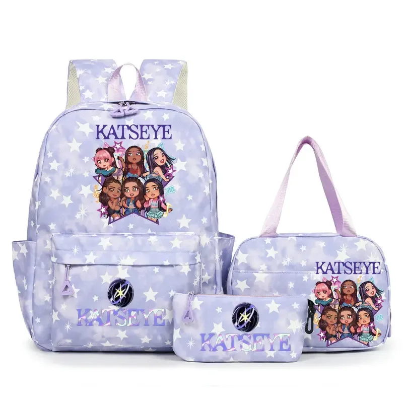 sac à dos scolaire pour étudiants avec imprimé amusant hot katseye, ensemble de sacs à dos, sac à déjeuner et trousse à crayons, sac à dos populaire pour enfants et adolescents, couleur bonbon