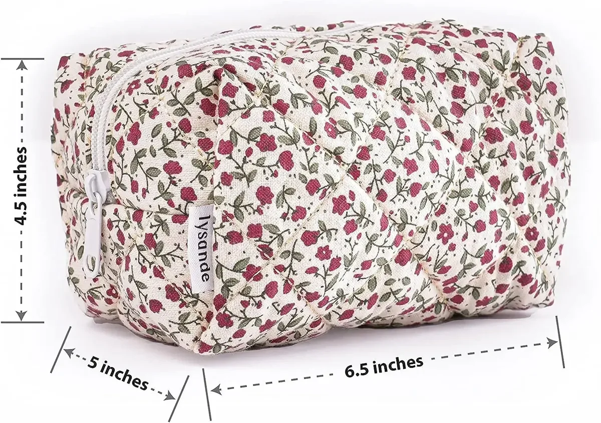 organisateur de rangement, sac de maquillage matelassé bouffant à fleurs, pochette à cosmétiques imprimée de fleurs, grand sac à cosmétiques de voyage, accessoire de maquillage