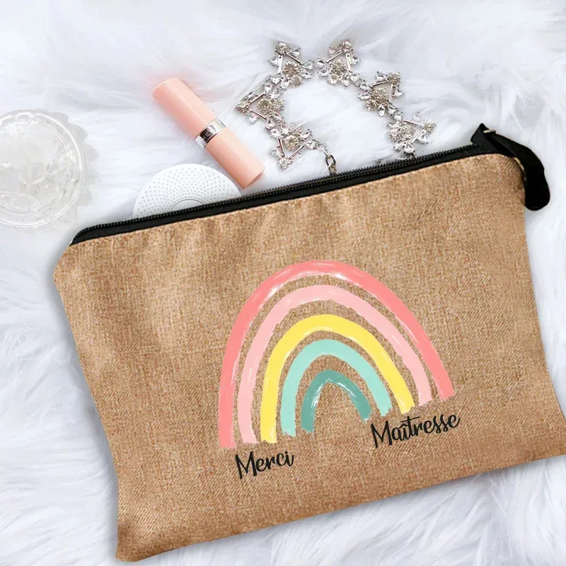 trousse de maquillage pour femmes, trousse à cosmétiques pour enseignant merci maîtresse, sac de rangement pour maîtresse, sac à main, pochettes à fermeture éclair, cadeau pour enseignant