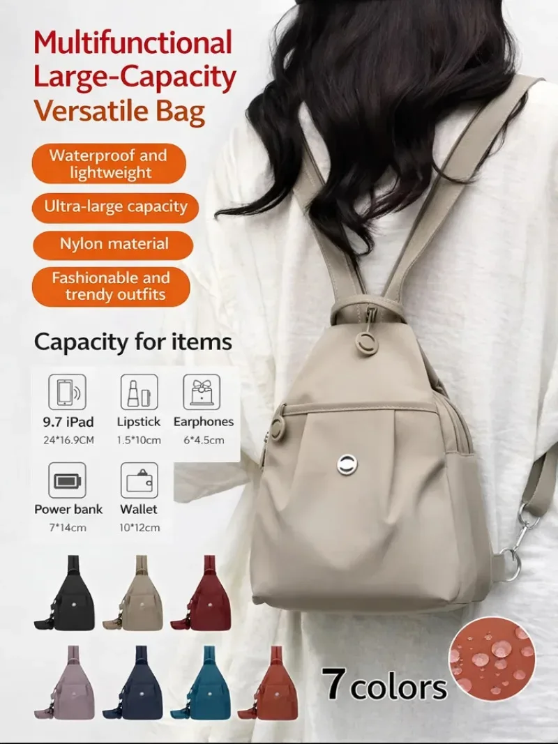 mini sac à dos léger pour femme, sac de poitrine en tissu oxford avec fonction antivol, sac à dos convertible simple, élégant et polyvalent