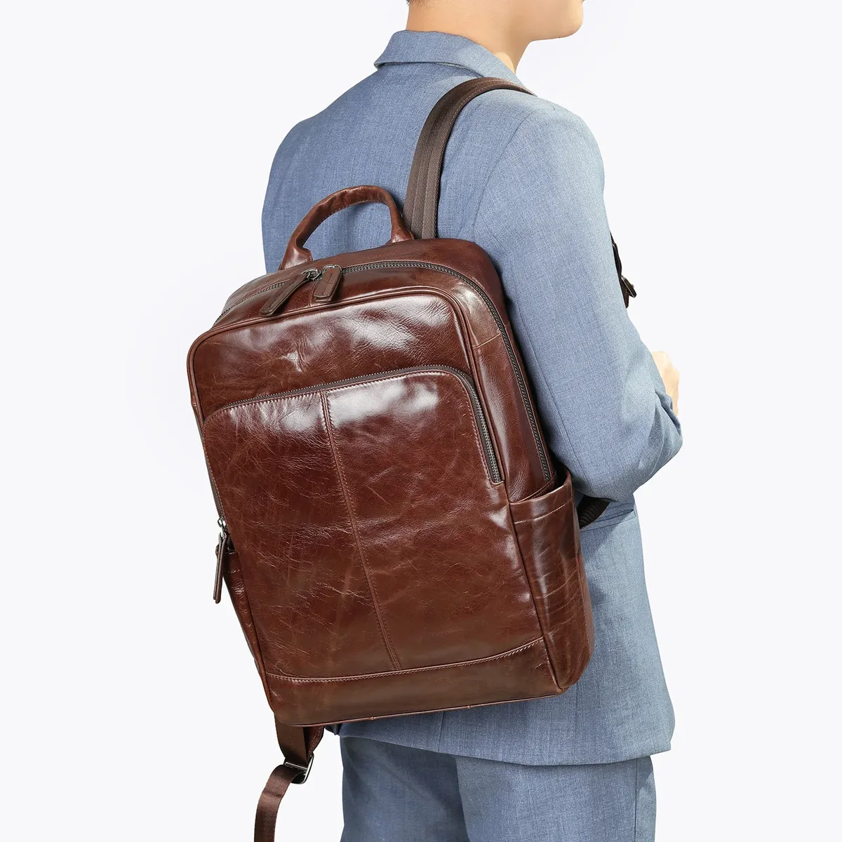 sac à dos et porte-documents minimalistes pour hommes en cuir véritable, sac pour ordinateur portable en cuir de vache naturel, sac à dos de voyage de grande capacité