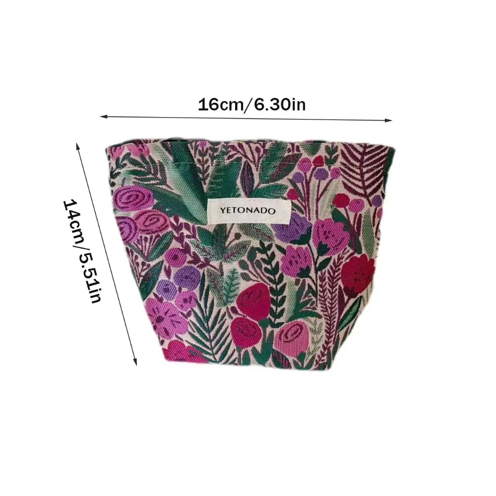 pochette en toile de polyester à motif floral, fermeture éclair, pochette de rangement cosmétique portable grande capacité