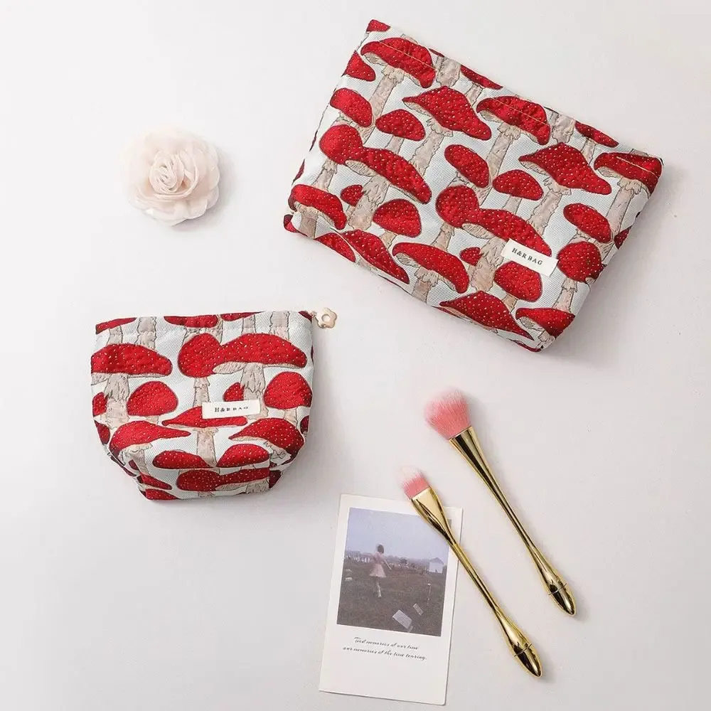 pochette de maquillage artistique en toile, taille m/l, motif champignon rouge, sac de rangement, porte-monnaie, porte-clés, cadeau