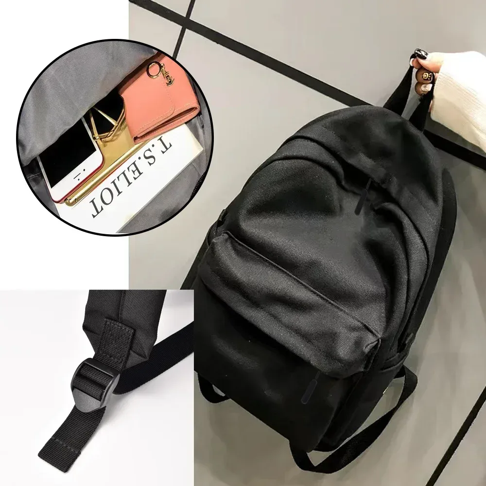 sac à dos noir de grande capacité, sac de voyage léger et simple, sacs d'école pour étudiants, sac de rangement à fermeture éclair pour étudiants