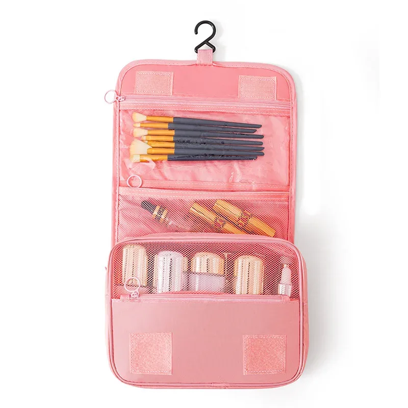 sac de toilette pliable avec crochet de voyage, sac de rangement multifonctionnel imperméable pour cosmétiques, grande capacité, sac de maquillage portable