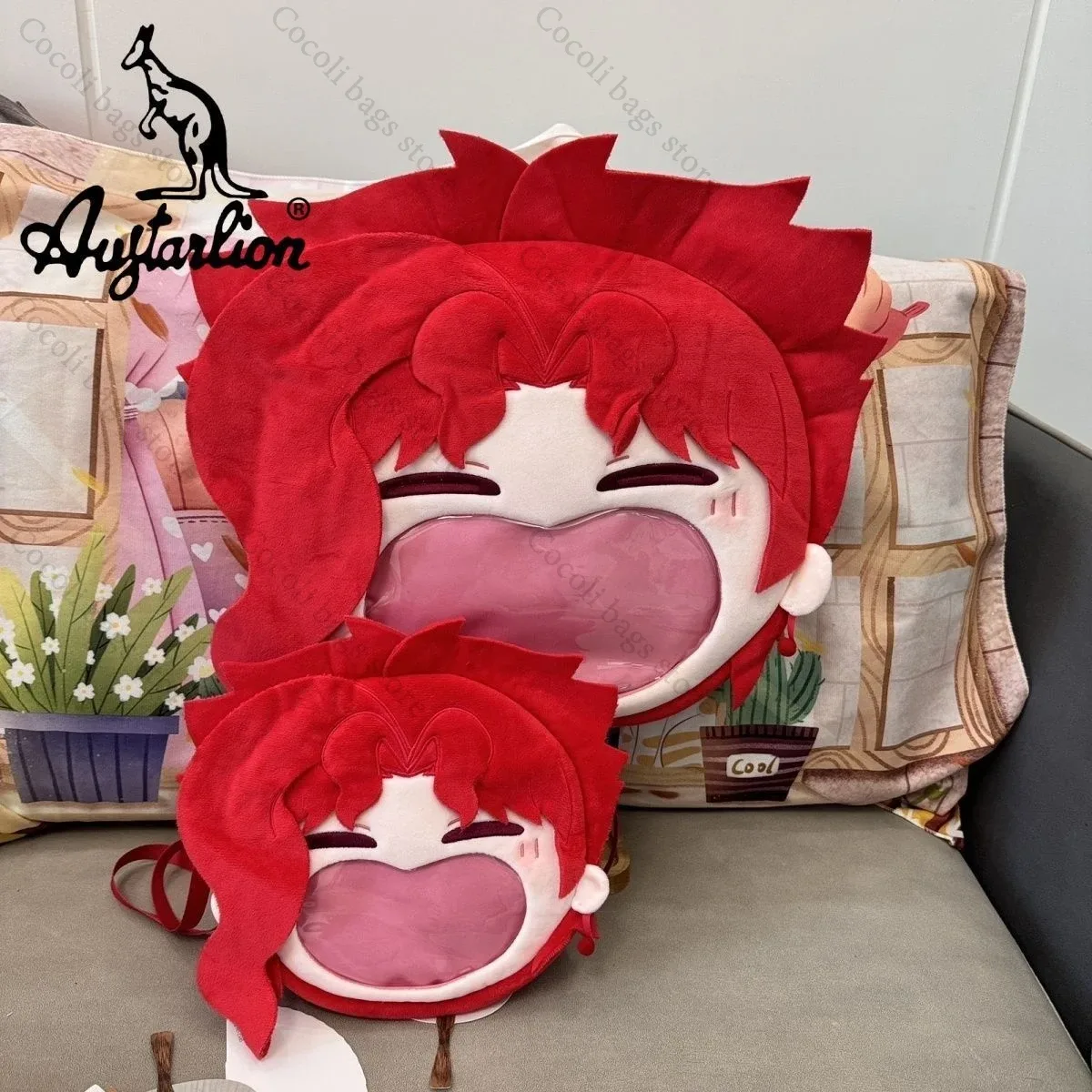 sac dos polyester dessin animé visage fillette cheveux rouges sourire coeurs floraux rouge blanc rose femme unisexe