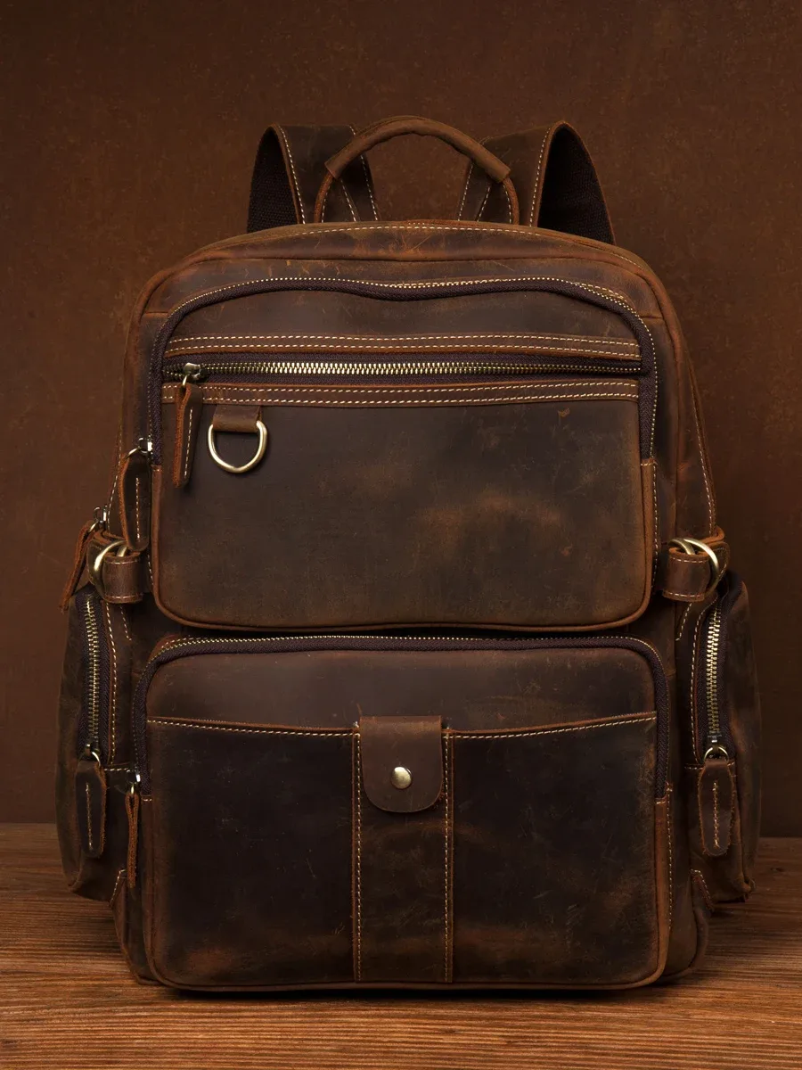 nasva-sac à dos en cuir vintage pour homme, bagage extérieur, cartable décontracté, sac pour ordinateur portable 15.6"