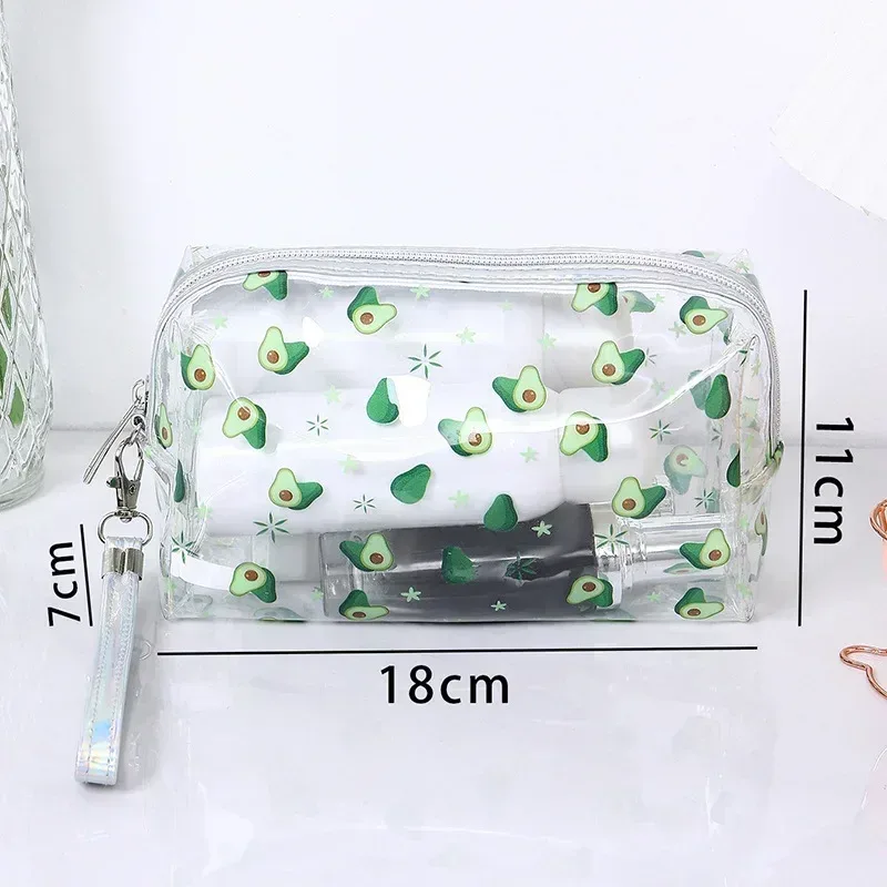 trousse de maquillage transparente étanche pour femmes et filles, trousse cosmétique de voyage, trousse de toilette, poudres transparentes, imprimé mignon, fleur d'avocat