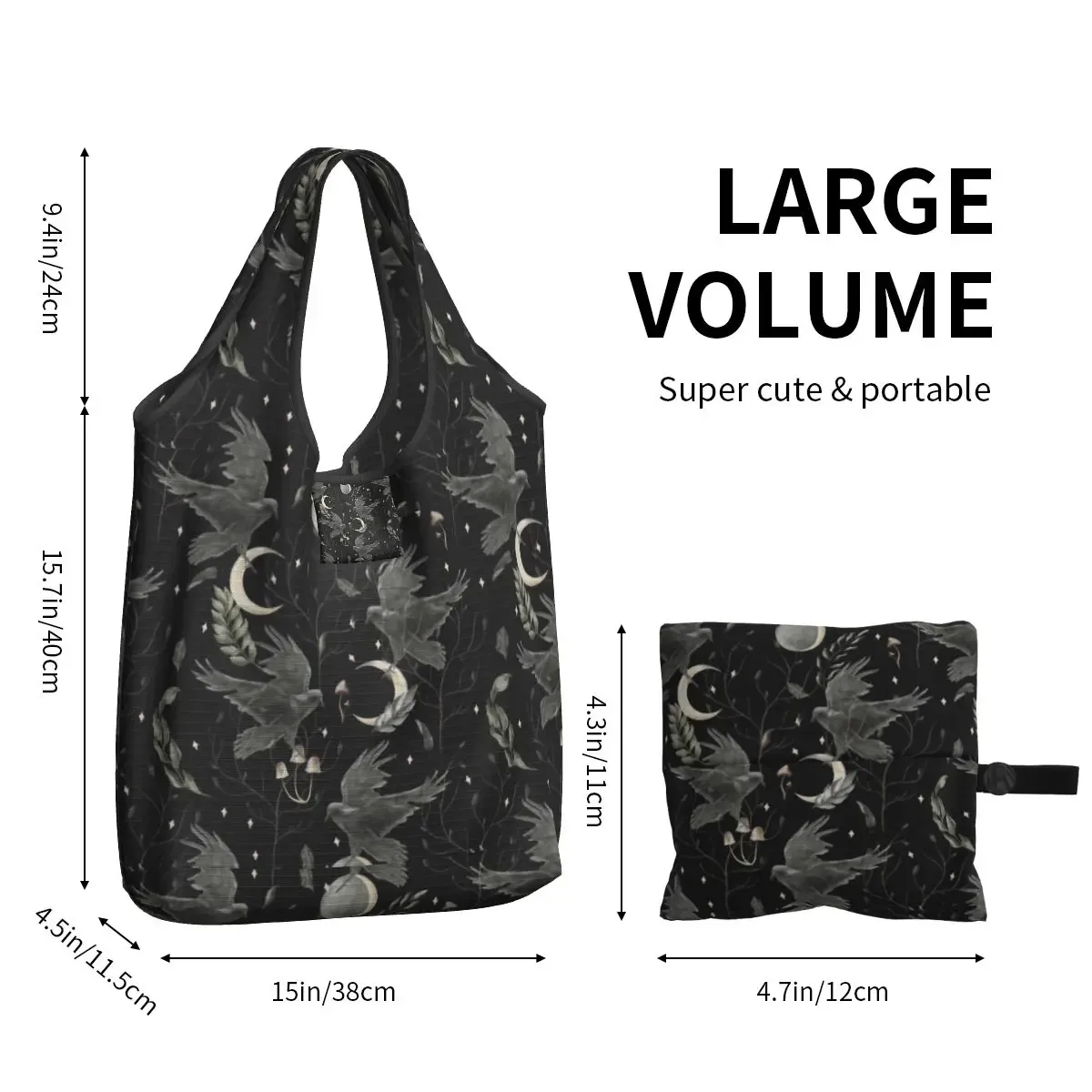 sac à provisions réutilisable personnalisé crow moon pour femme, sac fourre-tout portable, halloween, sorcière effrayant, sacs d'épicerie