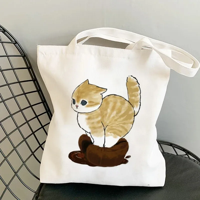 sac kawaii sac blanc sacs porté épaule sacs à provisions sacs à bandoulière en toile pour filles, sac de shopping à la mode, kawaii chats animaux mignons, sac de shopping, fourre-tout décontracté
