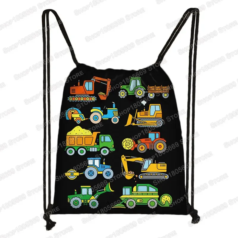 sac à dos à imprimé tracteur pour enfant, sac à dos avec cordon de serrage pour garçon et fille