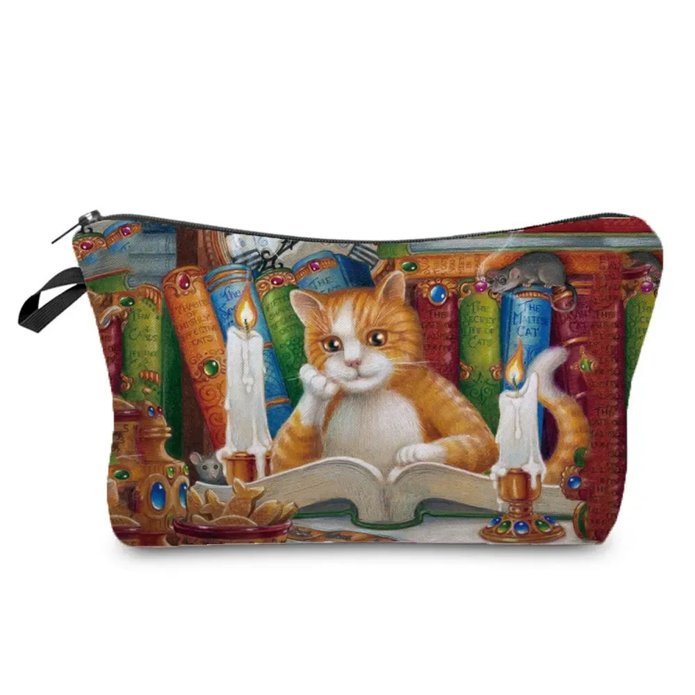 trousse de maquillage imprimée chat pour femme, peinture à l'huile, mode rétro, sacs à cosmétiques, haute qualité, étuis à crayons, sac cadeau portable, offre spéciale
