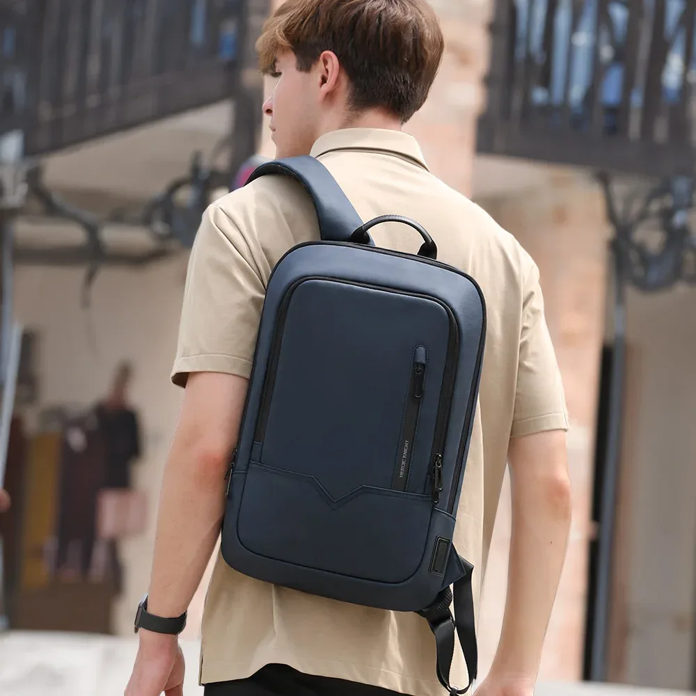 hcankcan-sac à dos mince pour homme, sacoche pour ordinateur portable 14 pouces, business, multifonctionnel, étanche, école, unisexe, décontracté, voyage, noir