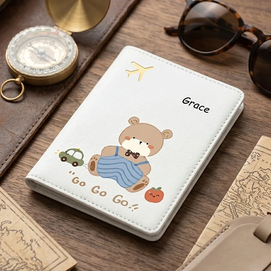 porte-passeport personnalisé avec housse de protection - nom/texte personnalisé, motif ours de dessin animé mignon