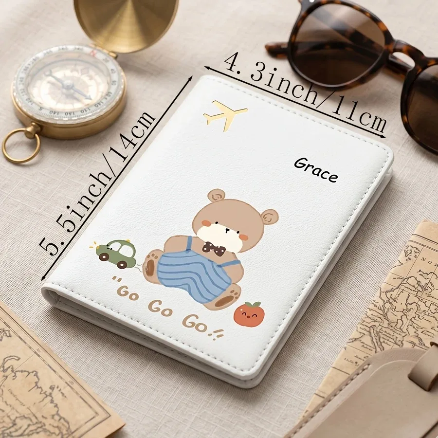 porte-passeport personnalisé avec housse de protection - nom/texte personnalisé, motif ours de dessin animé mignon