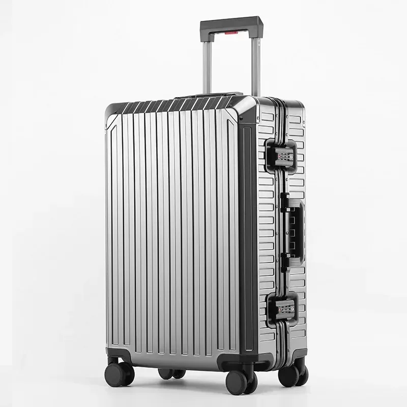 valise à roulettes en alliage aluminium-magnésium 100%, valise de voyage en aluminium, valise à roulettes en métal, roues universelles, valise à roulettes avec serrure à code.