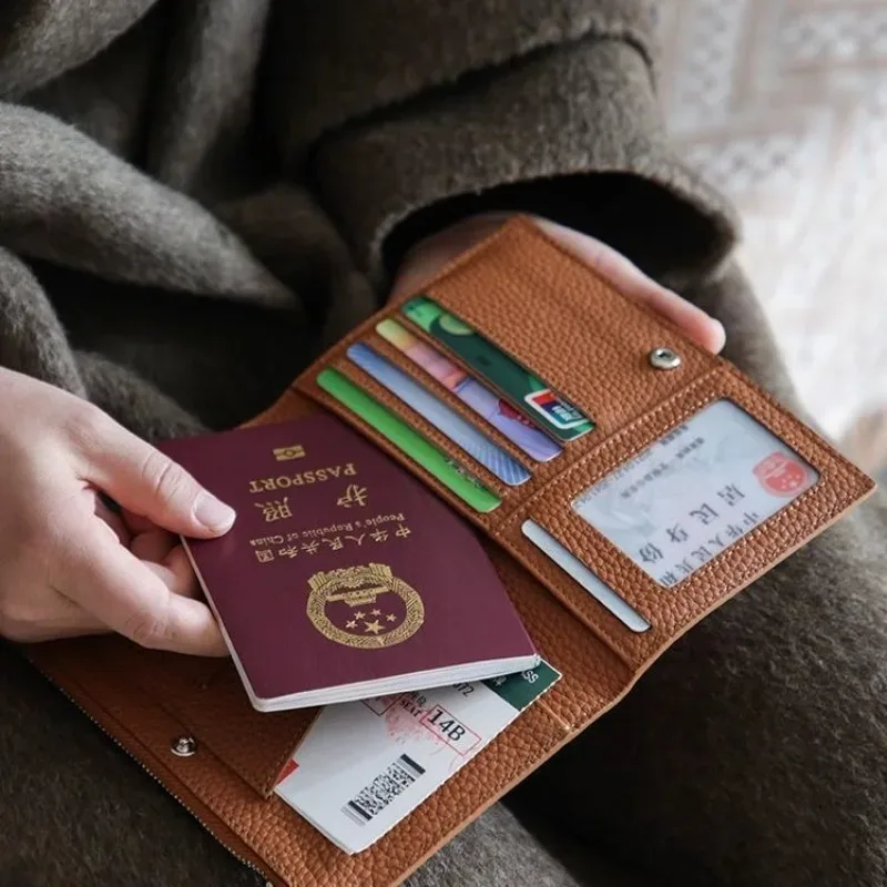 porte-passeport en cuir couvre étui étanche voyage carte de crédit portefeuille mignon passeport livre pour femmes/hommes fermeture éclair couverture de passeport